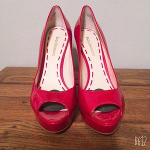 Enzo Angiolini 5" Leather Platform Patent Leather RED Stripper Shoes Size 7